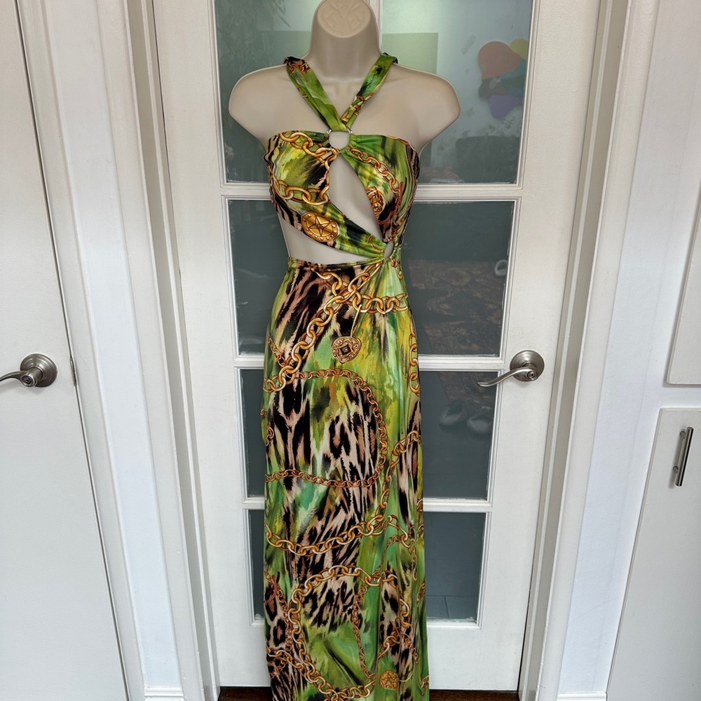 Green and Black Patterned Women's Dress